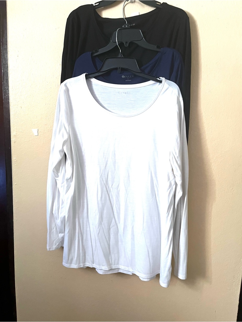 Trio Stylus Women Long Sleeve Shirt White -Navy Blue -Black Bundle Casual XL